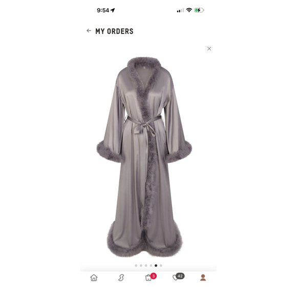 Skims Silk Feather Trim Long Robe in Mirror size M Sold Out Online SKU693 - Picture 6 of 6